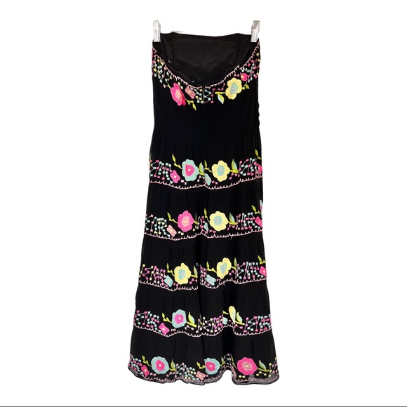 Nanette lepore Women's Black Strapless Dress Embroidered Size 4 - Picture 7 of 10